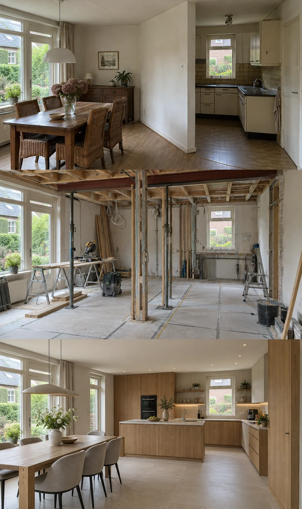 Gegenereerde visualisatie: van gesloten keuken naar open leefruimte, oplevering